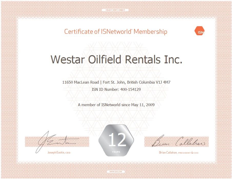 ISNetworld Certificate